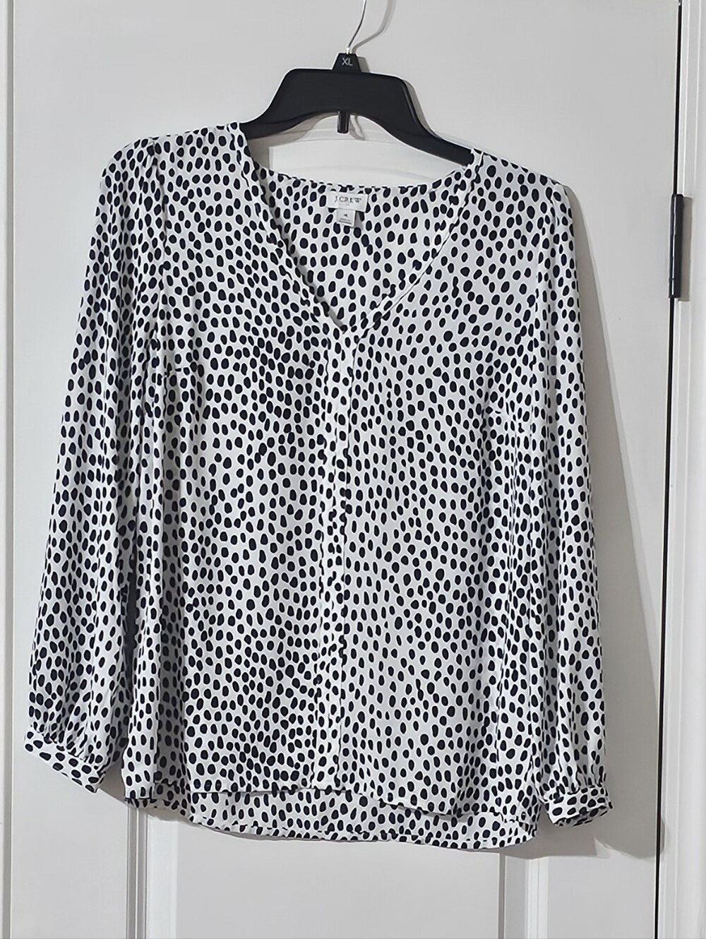 J. Crew Black and White Polka Dot V-Neck Blouse